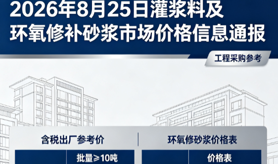 沙湖原种场2026年8月25日灌浆料及环氧修补砂浆市场价格信息通报